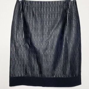 Lafayette 148 Braided Pencil Skirt Size 8 Black Ponte Detail Knee Length